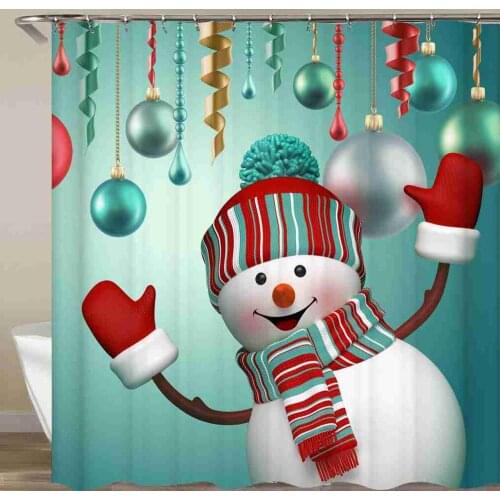 Snowman Happy Christmas Shower Curtain Snow Bathroom Curtain Waterproof Fabric With Hook 72x72 Inch