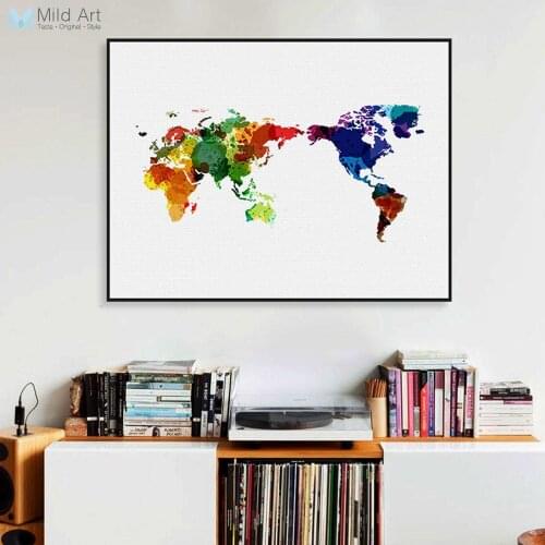 Modern Abstract Colorful Ink World Map Poster Print Nordic Style Living Room Wall Art Picture Home Deco Canvas Painting Custom