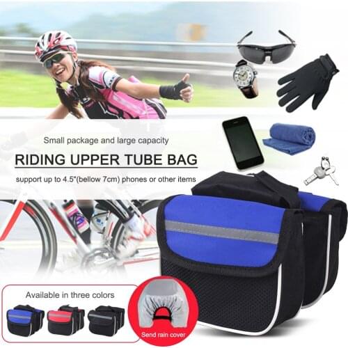 Bike Phone Front Frame Bag Waterproof Scratch Proof Reflective Trim with Top Tube Phone Case 2 Storage Pockets with rain cover