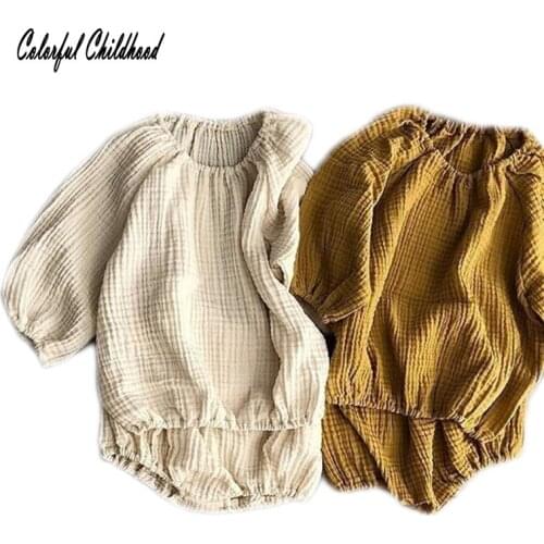 Long sleeve Top+shorts Baby Girl Clothing 2pcs Sets Pure Color Newborn Outfit Linen Clothes For Baby Boy kz bebek kyafeti 0-24m