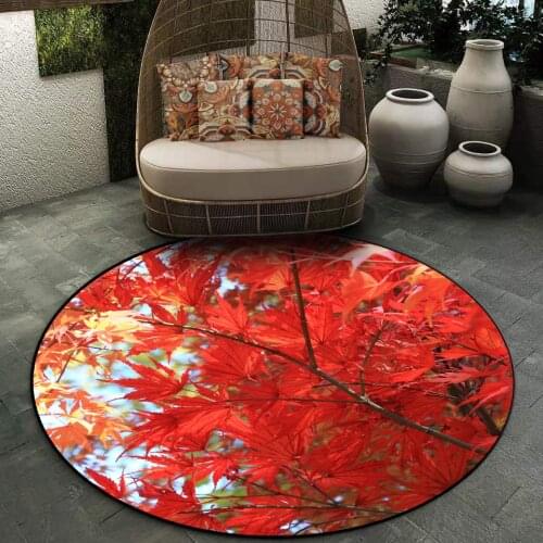 Maple Leaf Red Round Bedroom Carpet Scenery Printed 3D Rug For Living Room Coffee Table Sofa Carpet Home Decoration Bathroom Rug