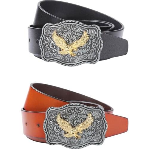 Vintage Western Cowboy Leather Belt Strap Waistband Eagle Buckle Texas Biker