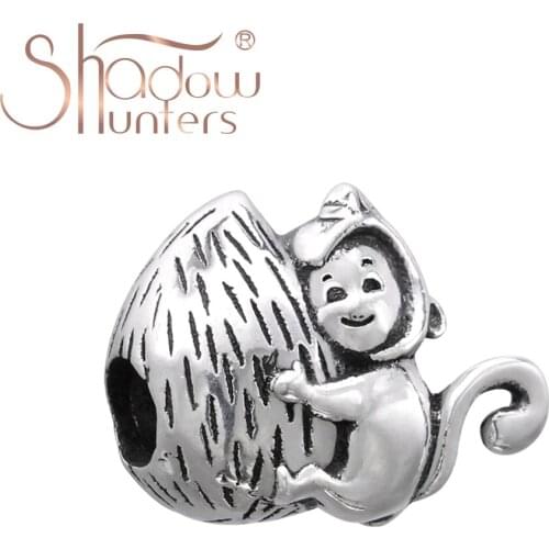 SHADOWHUNTERS Vintage Charm Real Sterling Silver 925 Monkey Holding Peach Bead For Birthday Gift Women And Man Jewelry Animal
