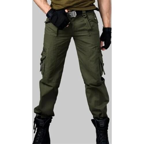 Military Mens Casual Pants Multi-pockets Loose Cotton Tactical Camo Army Pant Men Summer Loose Green/black Clothing Overalls