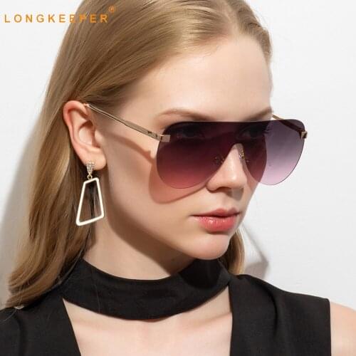 LongKeeper Rimless Sunglasses Women 2020 New Flat Top Oversized Sun Glasses Female UV400 Large Gradient Shades Oculos Gafas