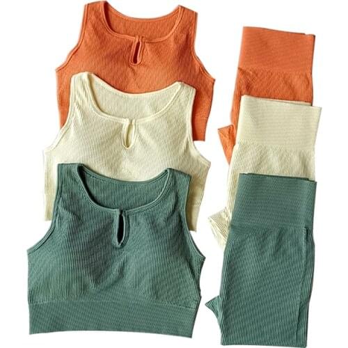 Women Seamless Yoga Suit 2Pcs Gym Fitness Set Fashion Fortable Bra + Hight Waist Leggings Sportwears