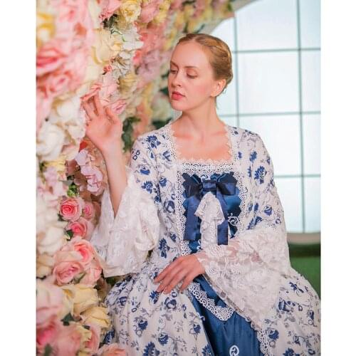 Cosplaydiy Whole Sale 18th Century Women Floral Ball Gown Rococo Dress Marie Antoinette Cosplay Costume L320