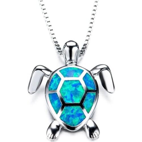 Cute Fire Opal Sea Turtle Pendant Choker Chain Necklace Women Jewelry Gift