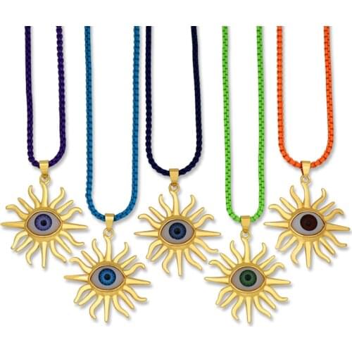 Gold Filled Sun Peace Evil Eye Pendant Necklace for Woman Vintage Classic Turkish Style Jewelry Eyeball Stone Necklace