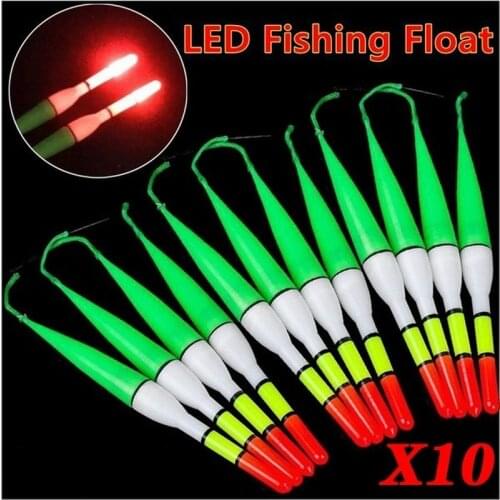 10pcs Fishing Float LED Electric Float Light + Battery Deep Water Float Fishing Tackle Bobber Fishing Gear With electrons