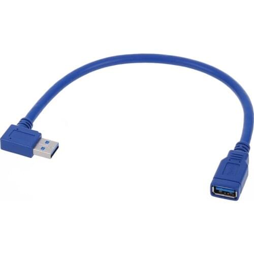 22cm Blue USB 3.0 90 Degree A Male to Female m/f Cable Adapter Connector