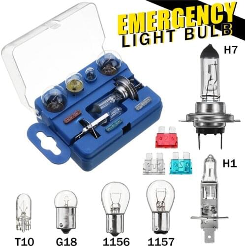 9Pcs 1156 1157 Auto Halogen Spare light bulb Emergency Lamp T10 H1 H7 Fog Light Turn Lamp Headlight bulb FUSE Kit