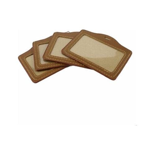 4 Pcs Horizontal Design Faux Leather Worker ID Badge Card Holder Brown