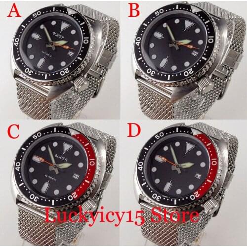 BLIGER New 5ATM Men Watch NH35A Movement Automatic Wristwatch Luminous Hand Orange Second Hand Date Sapphire Crystal