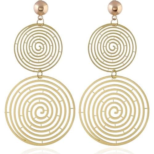 Summer new unique design hollow double layer big earrings personality exaggeration spiral pattern disc Brincos boucle d'oreille