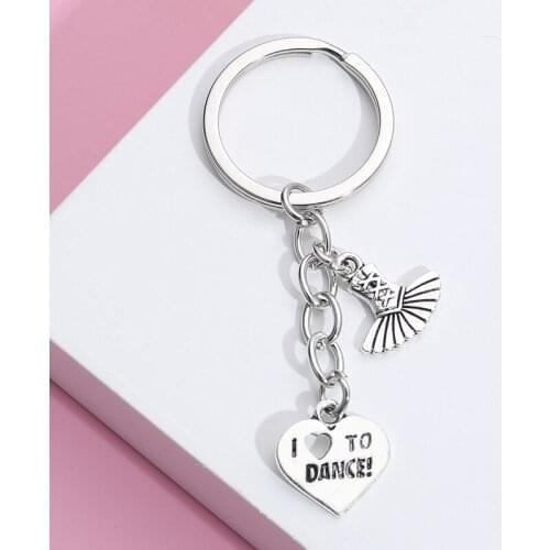 Cute Ballet Keychain I Love To Dance Ballerina Skirt Key Ring Metal Key Chains Ballet Dancer Gift For Women DIY Jewelry Handmade