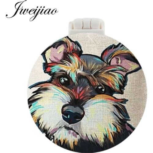 JWEIJIAO Little Dog Pet DIY Cartoon Photo Pocket Mirror With Massage Comb Girls Folding Compact Portable Make up Tools