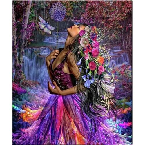 Woman Purple dandelion 5d Square Round Diamond Embroidery Diy Diamond Painting Cross Stitch waterfall landscape Diamond Mosaic