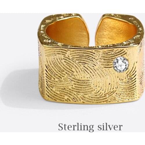 Rings for Women Men Wide Square Metal Mens Rings Crystal Fingerprint Women Rings Couple Wedding Rings Fashion Jewelry