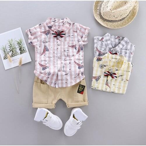 Gentleman Boy Clothing Set Bow Korean Version Two-piece Short-sleeved Shirt Shorts Newborn Infant Baby Boy Clothes Set Clothing