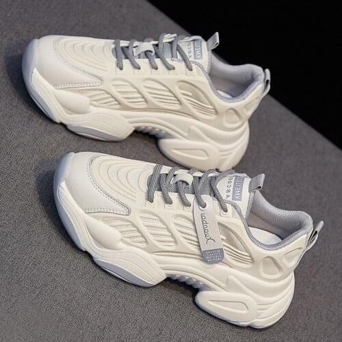 Women Sneakers Fashion Chunky Casual Thick Sole Breathable Mesh Lace Up Platform Vulcanize Footwear Female White Walking Shoes