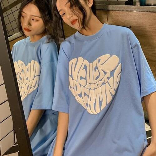 Summer Fashion Korean Loose Foam Short-sleeved T-shirt Summer Round Neck All-match Womens Clothing