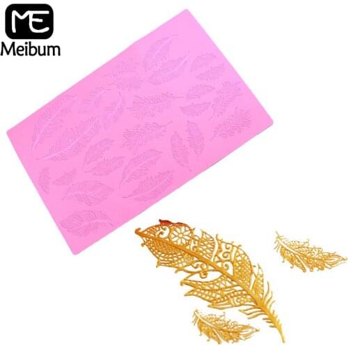 Meibum Cake Decorating Tool Feather Lace Fondant Mold Wedding Sugarcraft Pastry Silicone Mould Gumpaste Dessert Baking Tray
