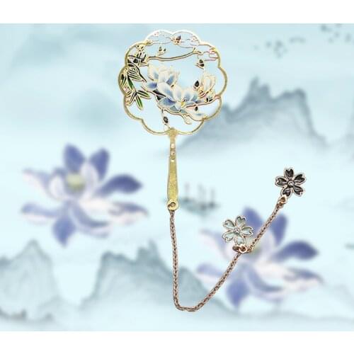 Metal Group Fan Bookmark Chinese Style Color Brass Tassel Vintage Bookmark Book Accesories Teacher Gift