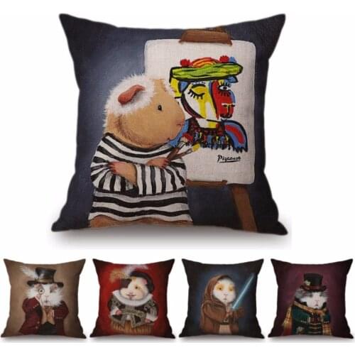 Guinea pig Cosplay Style Pigcasso Cute Pillow Cover For Home Decoration Canvas Oil Painting Cavy Animal Childrens Cushion Cover