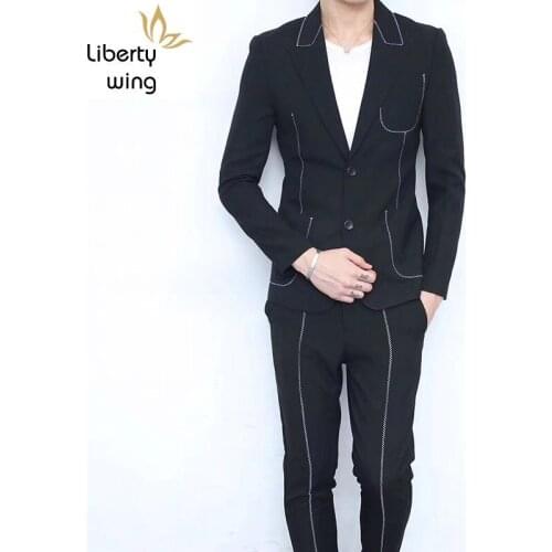 Men Casual Blazer Luxury Office Formal Suit Fashion Slim Fit England Style Mens Suits With Pants Two Piece Sets Wedding Coat