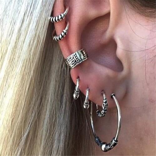 Bohemian Style Color Earring Set Punk Style Vintage Hoop Earrings Ear Clip For Women 7 Pcs/Set Hot Sale