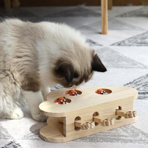 New Cat Teasing Toy Solid Wooden Puzzle Interactive Cat Toy Cloud Shape Hamster Doll Funny Kitten Wooden Box Cat Toy Supplies