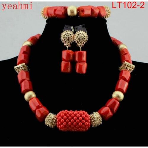 2019 New Genuine Coral Beads Necklace Jewelry Nigerian Wedding African Coral Beads Jewelry Set White Coral Beads Designs LT102-1