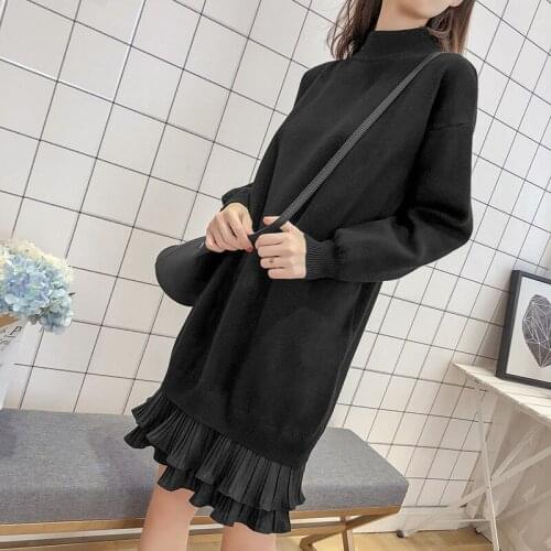 2020 New Autumn Winter Warm Sweater Dress Women Turtleneck Straight Loose Pink Dresses Female Long Sleeve Knitted Dress