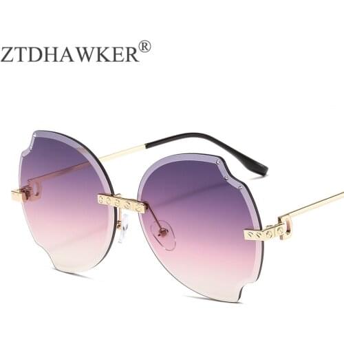 The New Big Frame Cut Edge Frameless Metal Sunglasses Women with Diamonds Ladies Tide Ink Fashion Glasses