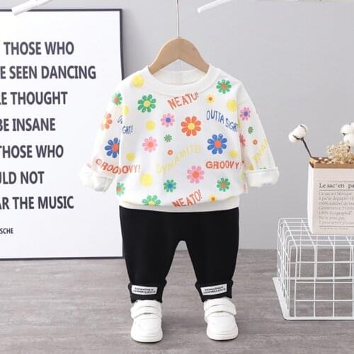 Autumn Baby Girl Clothes Set Sweatshirt Trouser Flower Printed Pullovers+Pants 2PCS Outfit Children Clothing Suit Kid Outfits
