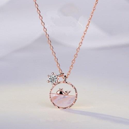 925 Sterling Silver Crystal WhaleCharm Pendent Necklace For Women Girls Party Jewelry Choker Collar dz114