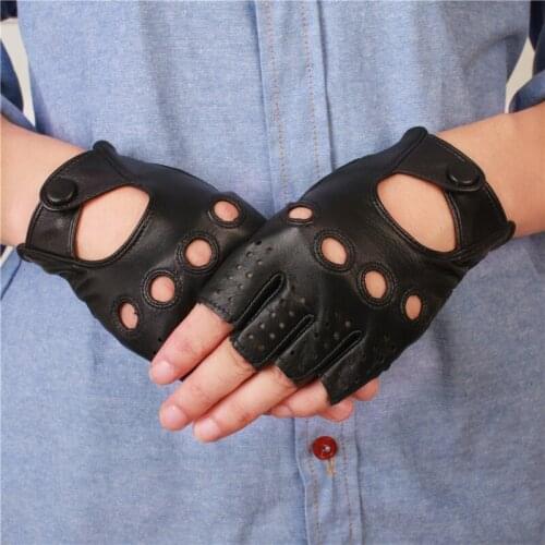 Free Shipping,Genuine Leather Half Finger Gloves Women Summer Breathable Driving Semi-Finger Female Sheepskin Gloves NM1814