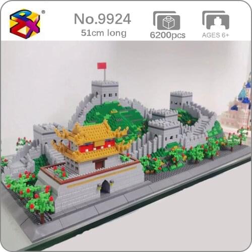 PZX 9924 World Architecture The Great Wall Tower Palace 3D Model DIY Mini Diamond Blocks Bricks Building Toy for Children no Box