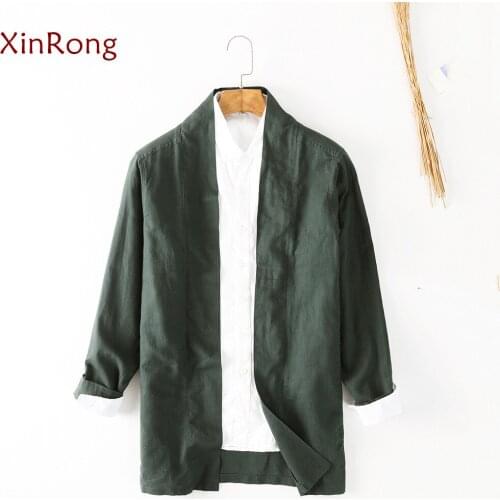 2021 Spring And Autumn Casual Mens Linen Shirt Japanese New Retro Small Windbreaker Large Size Youth Club Organization Service