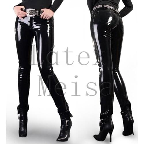 Sexy skinny jeans womens Fetish latex trousers with 100% natural latex materials in black color no belt
