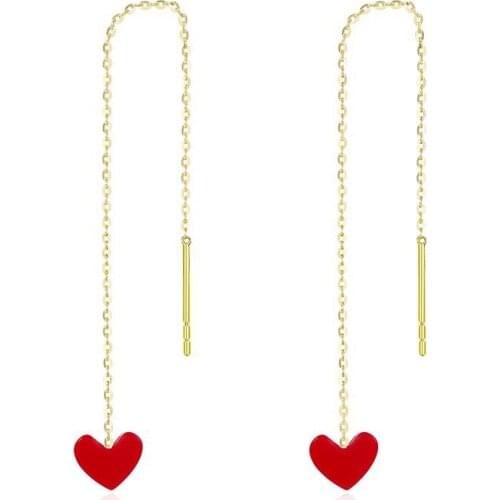 YUNLI Real 18K Gold Drop Earrings Pure AU750 Precious Coral Heart Design for Women Fine Jewelry Gifts