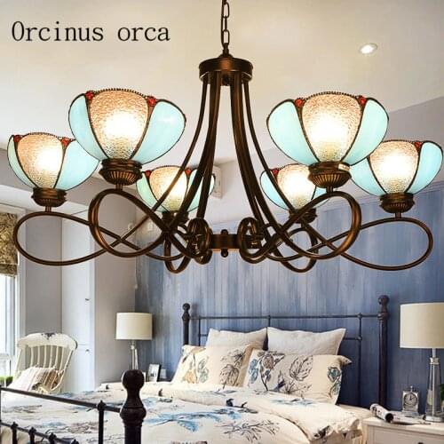 Mediterranean minimalist Iron Art Chandelier living room dining room American style pastoral originality glass pendant lamp