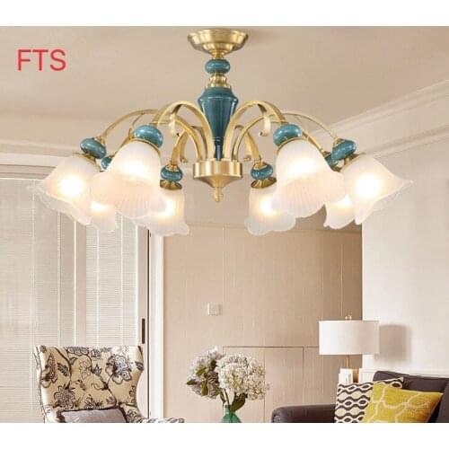 American dining room living room ligth modern minimalist bedroom pastoral retro ceramic all copper ceiling lamp chandelier