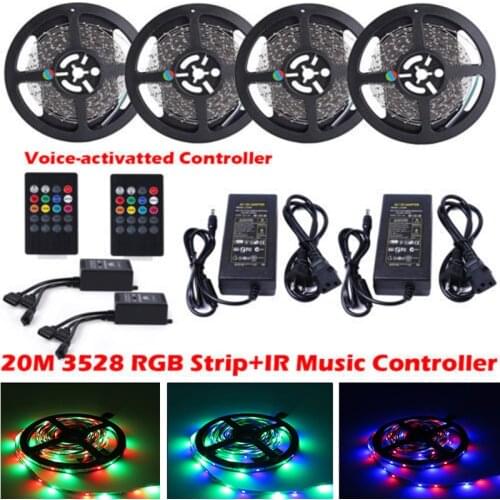 5M 10M 20M 3528/2835 RGB LED Strip Lights Tape +20key Music IR Remote + 12V 2A /12V 5A Power Adapter