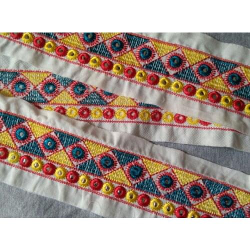 Miao cross stitch mirror embroidery fabric lace trim 7cm dress collar ribbon tape webbing ethnic tribal nepal indian boho gypsy