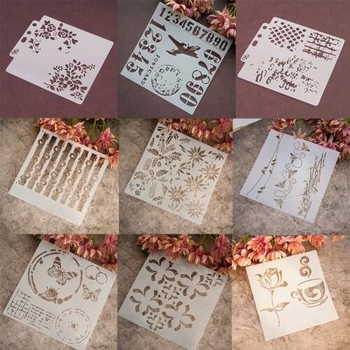 Aircraft Cup Flower Grass Painting Stencil DIY Home Cake Decor Planner Scrapbooking Album Crafts Art Sticker Paper Card Template