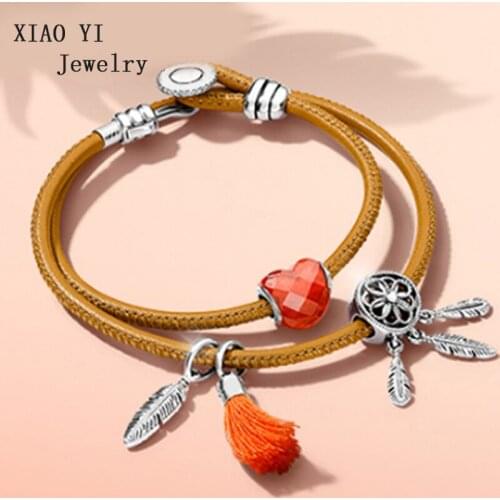 XIAOYI 100% s925 simple series bracelet set moment golden brown unique rope matching charm bracelet gentle party