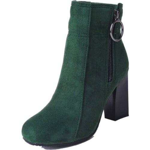 Big Size 9 10 11-16 boots women shoes ankle boots for women ladies boots shoes woman winter Round head thick heel side zipper