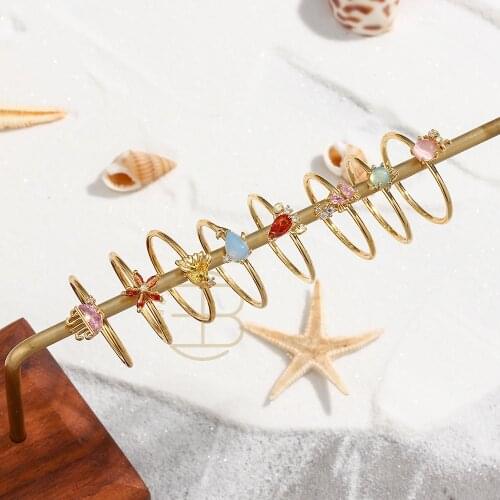 2021 Summer Hot Marine life Small Crab Dolphin Octopus Lobster Zircon Rings For Women Cute Sweet Girls Gold Animal Ring